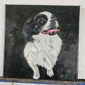 Abstract oil Painting cute Dog, Japanese Chin